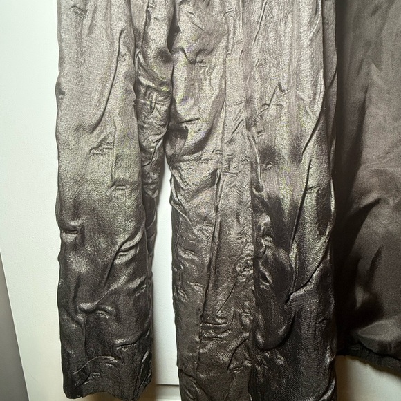 Eileen Fisher Brown 100% Silk Crinkle Open Cardigan Blazer Large Pockets - Picture 3 of 6